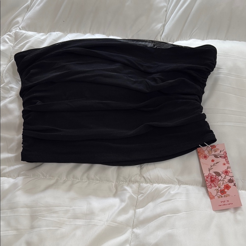 SHEIN Black Ruched Tube Top
